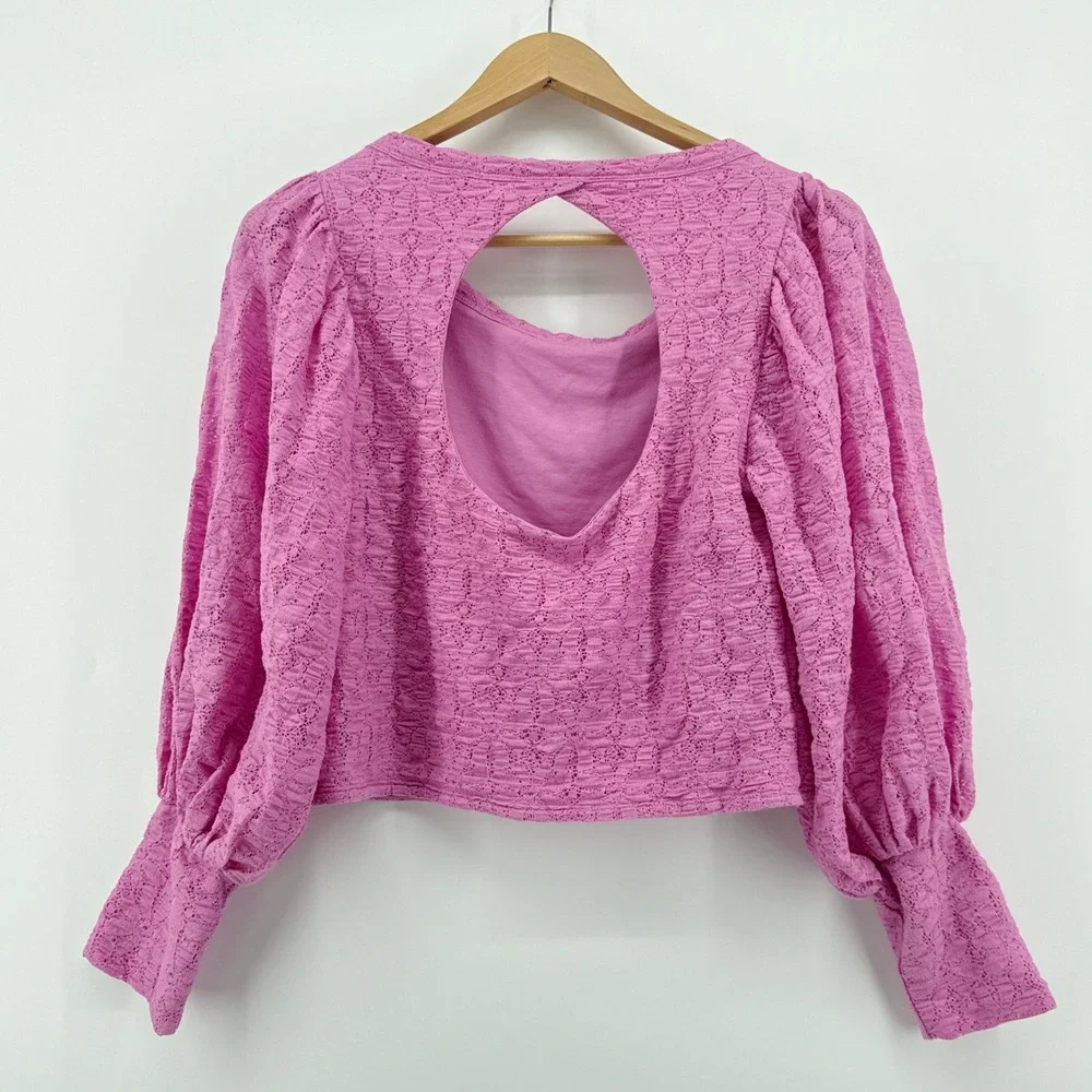 Free People Tea Time Floral Lace Plumeria Pink Cutout Back Top‎ Large OB1251902